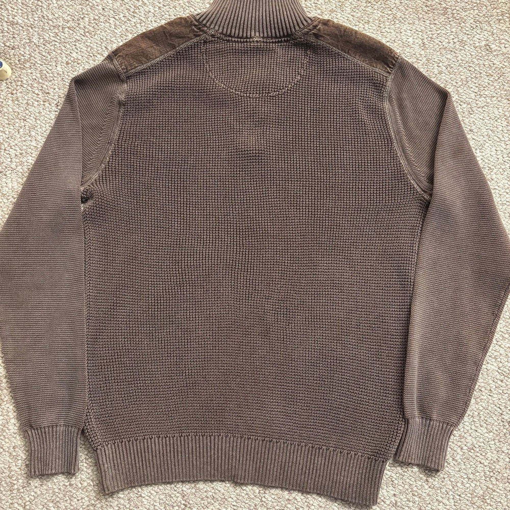 Tommy Bahama Mens Brown Waffle Knit Quarter Zip Sweater Suede Shoulders Large - Picture 8 of 8